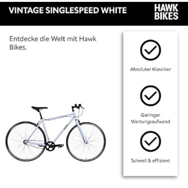HAWK Vintage Singlespeed Bicycle 28 Inch Men & Women (48 cm) I Sporty Fixie with Classic Steel Frame I Road Bike with Rim Brakes I White