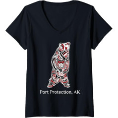 Harbour Protection Alaska Indian Grizzly Bear V-Neck T-Shirt, черный