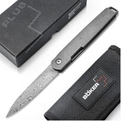 BÖKER PLUS® LRF Damask Gentleman Pocket Knife with Clip - складной нож с титановой рукояткой - одноручный EDC-нож с 8,6 см дамасским лезвием