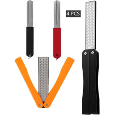 XILEWHZF 4 Pieces 400/600 Grit Portable Double Sided Hand Sharpener Pocket Diamond Knife Sharpening Stone for Kitchen Garden Outdoor Tools Fine/Coarse Grinding (Black/Orange/Black/Red)