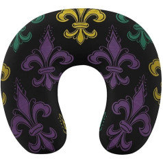 3D Fleur de Lis Mardi Gras Travel Pillow Neck Support Memory Foam U-Shaped Pillow Soft Comfortable Travel Neck Pillow Sleep Rest Pillow Travel Accessories for Airplane Car Office