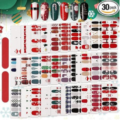 Kalolary 30 листов Рождество полный Wraps самоклеящиеся наклейки для ногтей, зимние снежинки Санта Клаус снеговик ногтей Wraps наклейки с 2 пилочки д