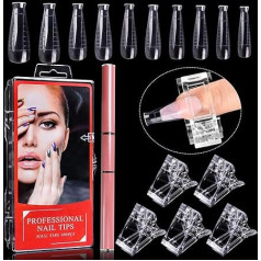 Набор из 100 штук двойных форм для ногтей, Kalolary Dual T-Shape Nail Shape, Full UV Gel Tools, Acrylic Nail System Shapes Set with Pink Dual-Ended Gel Brush & Picker, 5 Pieces Nail Tip Clip