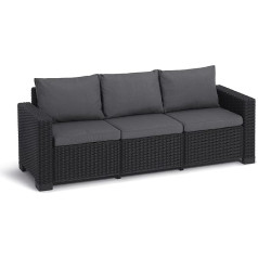 Allibert by Keter California Garden Lounge Sofa 3-Seater Graphite / Cool Grey с подушками для сиденья и спины из пластика круглой формы из ротанга 199 x 68 x 72 см
