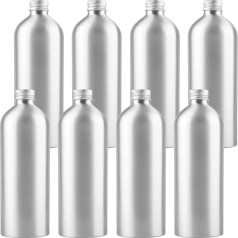 ZEOABSY Набор из 8 500 мл пустых круглых серебряных алюминиевых бутылок с алюминиевой завинчивающейся крышкой серебристого цвета, 500 мл завинчи