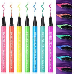 BOBISUKA UV Glitter Eyeliner Set, 7 Colours, Neon Eyeliner, Colourful, Waterproof, Long-Lasting, Liquid Eyeliner for Rock Concerts, Parties, Proms, Festive Restyling