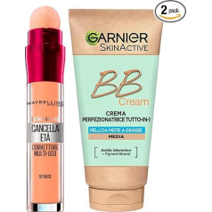 Garnier Skinactive BB Cream Увлажняющий крем для лица Перфектор Все-в-1 SPF25 Средний оттенок + средство от старения, многоцелевая жидкость 02 Nude с губкой-ап