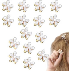 Mini-Haarspangen-Set mit Perlenblumen, 15 Stück, kleine Haarspangen, Vintage-inspiriert, elegantes Haar-Accessoire für Frauen und Mädchen in Weiß