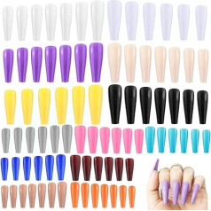 GiantGo Pack of 336 Extra Long Ballerina Fake Nails - Solid Colour Full Cover False Nails - Artificial Acrylic Nails for DIY Nail Art Salon Women Girls 14 Colours