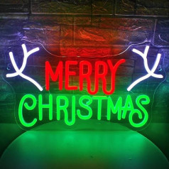 SIGNSHIP Antlers Merry Christmas Neon Sign Letter LED Merry Christmas Neon Light Acrylic Neon Light with Switch Novelty Lighting for Wall Decor Christmas Party Bedroom New Year
