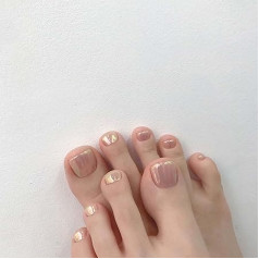 Yheakne Блестящий Гроб Ногти Блестящая Балерина Розовый Поддельные Ногти На Ногах Твердые Клип На Шиммер Искусство Полное Покрытие 24 Шт (Шимм