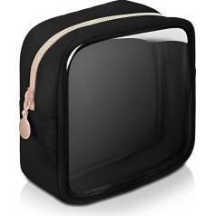 Schwarze transparente Make-up-Tasche für Handtasche und Geldbörse, kleine Damen-Tasche mit Taschen, PU-Leder, wasserdichte Kosmetiktasche mit Reißverschlüssen für Reisen, Toilettenartikel,