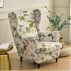 ‎Highdi Highdi 2-Piece Wing Chair Cover, Armchair Throws, Wing Chair Protective Covers, Elastic Stretch Tiger Chair Cover with Armrest, High Backrest, Universal (Flower and Leaf)