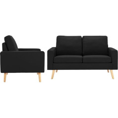 Mengtu Комплект из 2 частей дивана Lounge Sofa Тканевый диван Двухместный диван Комплект дивана Кресло Офис Черная ткань