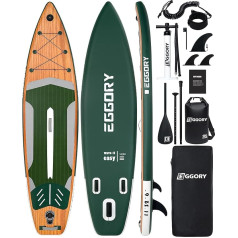 EGGORY Aufblasbares Paddle-Board, Extra Breites Stand-Up-Paddle-Board, SUP-Board mit Abnehmbarerer Finne, Schwimmendes Paddel, Handpumpe, Wasserdichte Tasche, Reise-Board (P-wood-green)