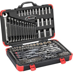 ViGOR Socket Spanner Set V3277N I 212-Piece Set I with Reversible Ratchets, Extensions, Various Bitits and Socket Spanner I Comprehensive Set for Manual Operation