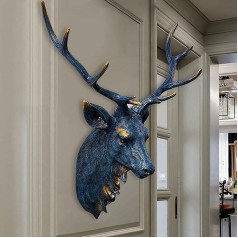 Pevfeciy Hirschkopf, Wandmontage, groß, Vintage, Rentiere, Hirsche, Geweih, Skulptur, Wanddekoration, Tier, moderne Kunst, hängende Hirschkopf-Statue für Zuhause, Büro, Bar, TV, Wanddekoration, Blau