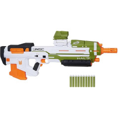 Моторизованный бластер Nerf Halo MA40, в комплекте съемный магазин с обоймой на 10 дротиков, 10 дротиков Nerf Elite и рельсовая часть обоймы