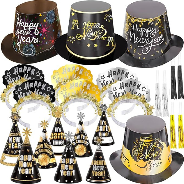 ZYDNANYANG Новый год 2025 Шляпа для вечеринки, канун Нового года, упаковка из 4 XXL шляп для вечеринки, 6 треугольных остроконечных шляп, 6 счастливых 