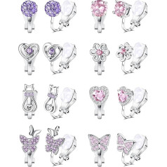 CASSIECA 8 пар зажимных сережек для девочек, детские без пирсинга, цветы, бабочки, кошачьи лапы, звезды, сердце, гипоаллергенные серьги, циркон, м