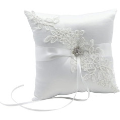 duozoanz Vintage Wedding Ring Cushion Ring Holder - Коробка для колец с кружевной атласной лентой для использования женихом и невестой при ношении кольца, 18 x 18 см,