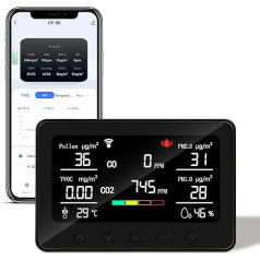CF-30 Измеритель качества воздуха для пыльцы, CO2, PM2.5, PM1.0, TVOC, температуры, влажности, CO2 с большим ЖК-дисплеем, приложением для конфигурации и и