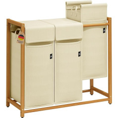 Корзина для белья AdelDream 150 L - Сортер для белья из бамбука с 3 отделениями, съемный и дышащий мешок для белья, ящик для грязного белья и хранени