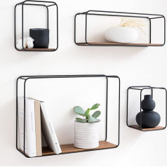 Kazai. Jona- Набор настенных полок, 4 части подвесных полок из металла и шпона натурального дерева, настенное украшение и полка для ванной комнат