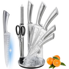 Justup Блок для ножей с набором ножей, 8 частей профессионального набора кухонных ножей с эргономичной рукояткой, острый набор ножей из нержав