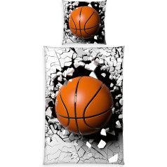 Постельное белье Herding Young Collection 3D Basketball, наволочка ок. 80 x 80 см, пододеяльник ок. 135 x 200 см, с фирменной молнией, 100% хлопок/ренфорсе