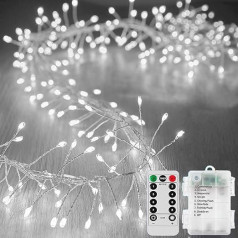 KINGCOO Cluster-Lichterkette mit Fernbedienung, 29,5 м, 300 LED, silberfarbener Draht, Feuerwerkskörper-Girlande, Lichterkette, batteriebetrieben mit Timer, für Innen- und Außenbereich, Schlafzimmer,