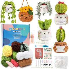 RANJIMA Crochet Set for Beginners, Smiling Plants DIY Set with Crochet Hooks Bag Plants Hanging Crochet Starter Kit Adults for DIY Crafts Gift for Adults Children Birthday Gift