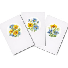 Набор для вышивания счетным крестом Vervaco: Открытка: Синие и желтые цветы: Набор из 3, хлопок разноцветный, 10,5 х 15 х 0,3 см