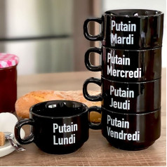 Кружка Набор оригинальных черных чашек с надписями. Чашки для эспрессо с посланием. Набор оригинальных кофейных кружек Week Ceramic, 120 мл, 11 х 6 с