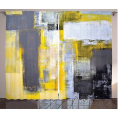 ABAKUHAUS Желто-серые шторы в деревенском стиле, абстрактная живопись, шторы с оборками и крючками для спальни, 280 x 245 см, желто-серо-белый