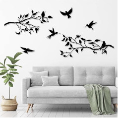 Große Metallvögel Wandkunst,Metall Vögel Wanddekoration Hängende Blätter mit Vögeln,Rustikale Vogel Dekor,Blatt Wanddekoration für Innen und Außen