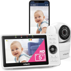 Vtech VM901-1W WiFi Camera, Smart Baby Monitor с 5-дюймовым HD дисплеем, 1080P наклонно-поворотной камерой и приложением, 120° широкоугольный обзор, работает с iOS, Android
