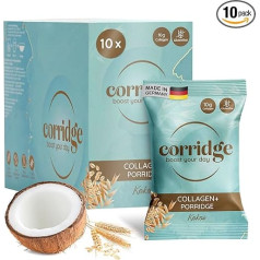 Corridge - Высокобелковая каша с коллагеном и кокосовым вкусом 10 x 70 г - завтрак, богатый белком - овсянка без глютена, лактозы и сахара - коллаген 