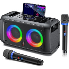 Караоке-машина JYX с 2 беспроводными микрофонами, портативная Bluetooth колонка для взрослых и детей, караоке PA система поддерживает TF Card/USB, AUX-in, T