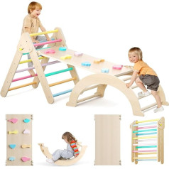 Lischwert Indoor Climbing Frame, 3 в 1 Montessori Climbing Triangle with Slide, Climbing Arch, Sturdy Colourful Baby Climbing Frame and Climbing Triangle for Children from 1-6 Years