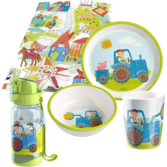 Haba Набор посуды Трактор Меламиновый подарочный набор детской посуды (с бутылочкой для питья)