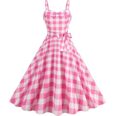 Женское розовое клетчатое платье Rockabilly Vintage 50s Party Dress Girls Role Play Halloween Party Costume Film Fancy Dress Suit