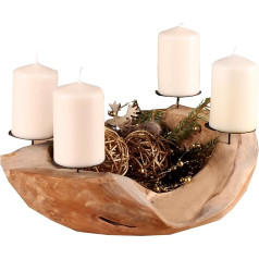 Ambientehome Advent Wreath Advent Bowl Teak Round Approx. 20 - 25 cm Root Bowl Root Wood Bowl Teak Bowl Decorative Bowl Brown