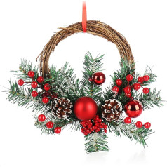 com-four® Christmas Hanger for Christmas Decoration - Advent Wreath for Hanging on Door or Wall - Wreath as Pendant with Baubles and Cones (1 Piece - Wreath 27 cm Brown/Green/Red)