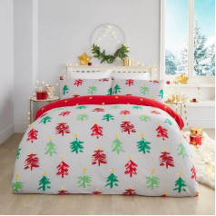 Fusion Christmas Festive Trees Duvet Cover Set 100% Brushed Cotton Super King Grey