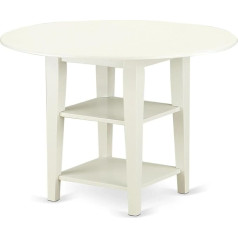 East West Furniture Круглый кухонный стол Sudbury Medium White Linen с двумя полками