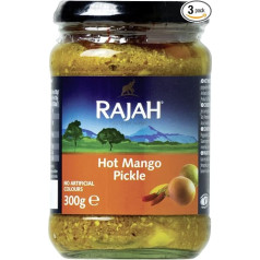 Rajah Hot Mango Pickle - горячие маринованные манго - идеальное дополнение к карри, мясу, сыру, поппадумам и закускам - 3 x 300 г.