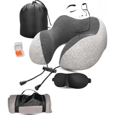 Divine Travel Set Neck Pillow with Soft Memory Foam, дорожная подушка для самолета, автомобиля, кемпинга, подушка для шеи для взрослых, бесплатная маска для сна, за