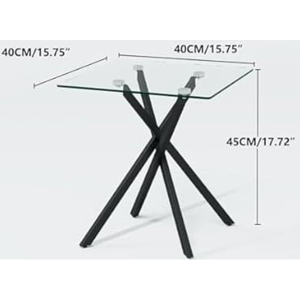 GOLDFAN Side Table Square Glass Coffee Table Modern Living Room Table with Black Metal Frame для гостиной, спальни или кухни, черный, 40 x 40 x 50 см