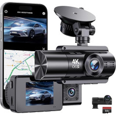 Dash Cam автомобиля передней и задней Dash Cam 360 градусов мониторинга с аккумулятором 4K с GPS 5 ГГц WiFi Dash Cam с 64 ГБ SD Автомобильная камера с мониторин